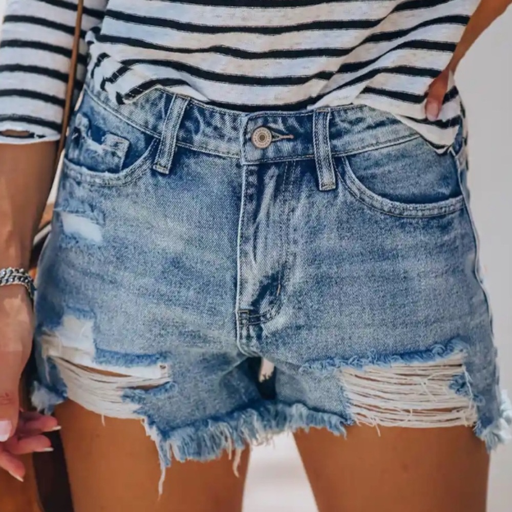 KanCan High Rise Relaxed Cutoff Denim Shorts